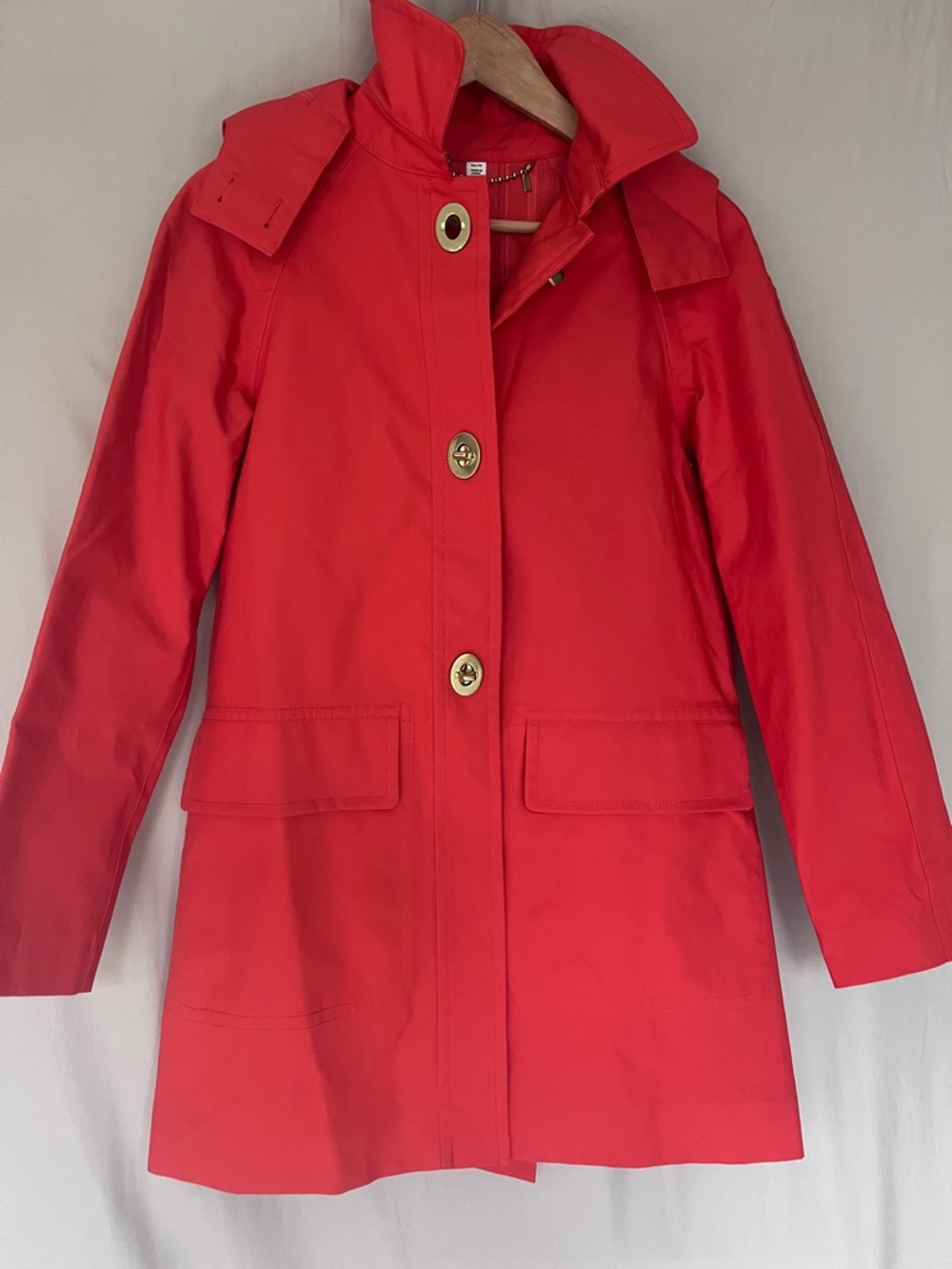 Coach Red-Orange Rain Jacket • Hooded Trench Coat • Size XS NWOT
